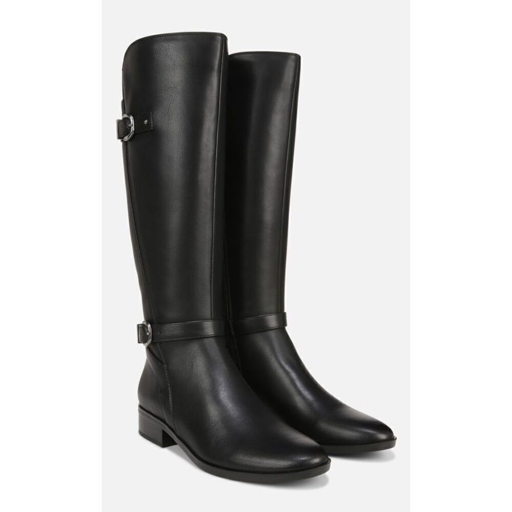Naturalizer Knee High Boots Size 9.5 Black Block Heel Buckle Detail NEW